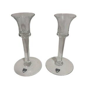 Orrefors Sweden Crystal Taper Candleholders Made in Sweden Pair